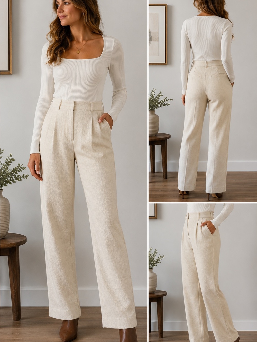Vintage Sir Jones Cream Wool Blend High Waist Trousers Women’s Size 8 Pleated